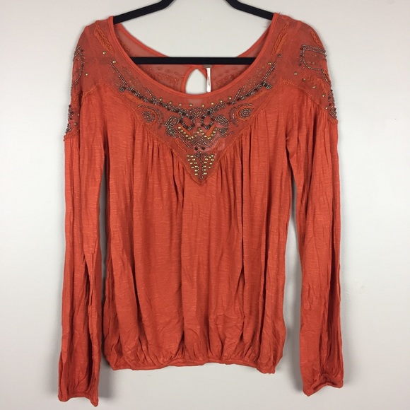 Free People Tops - Free People Yummy Slub Beaded Embroidered Blouse
